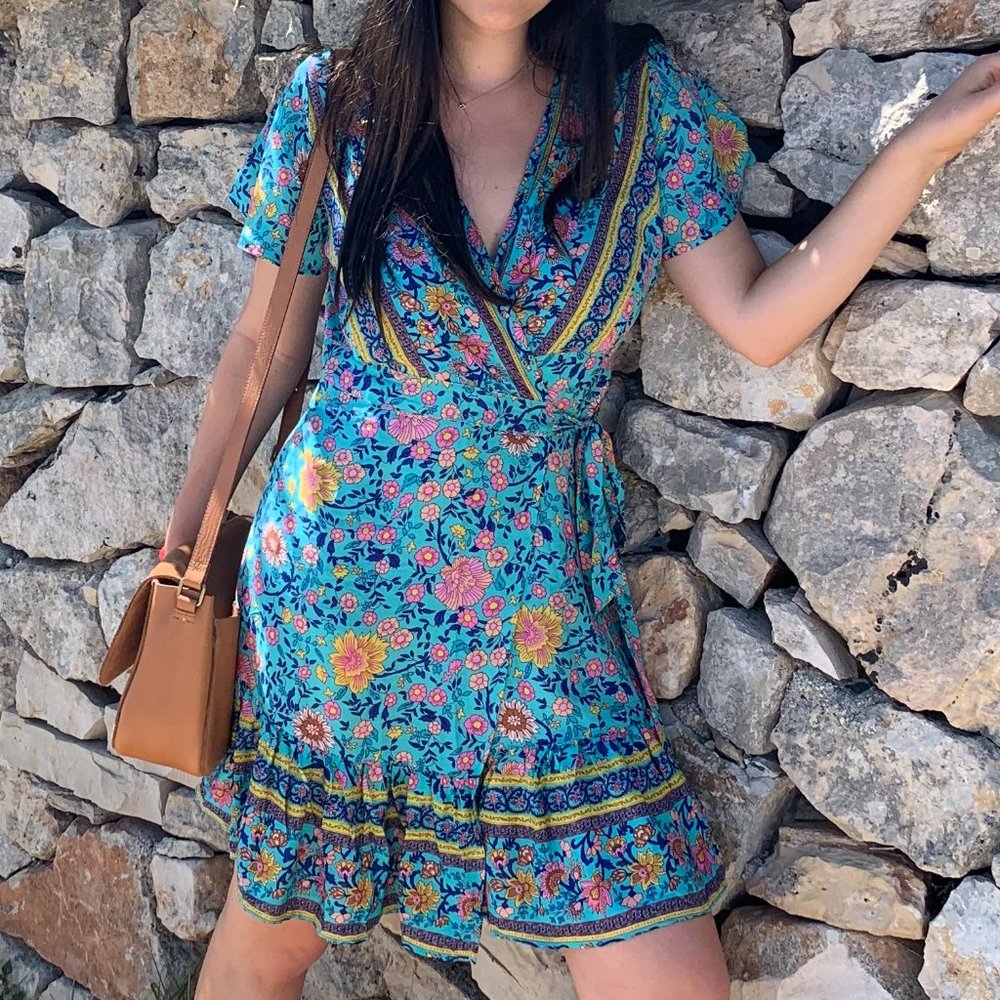 Blue Floral Wrap Dress